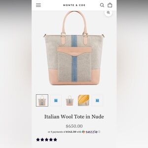 Italian Wool Tote in Nude and Blue